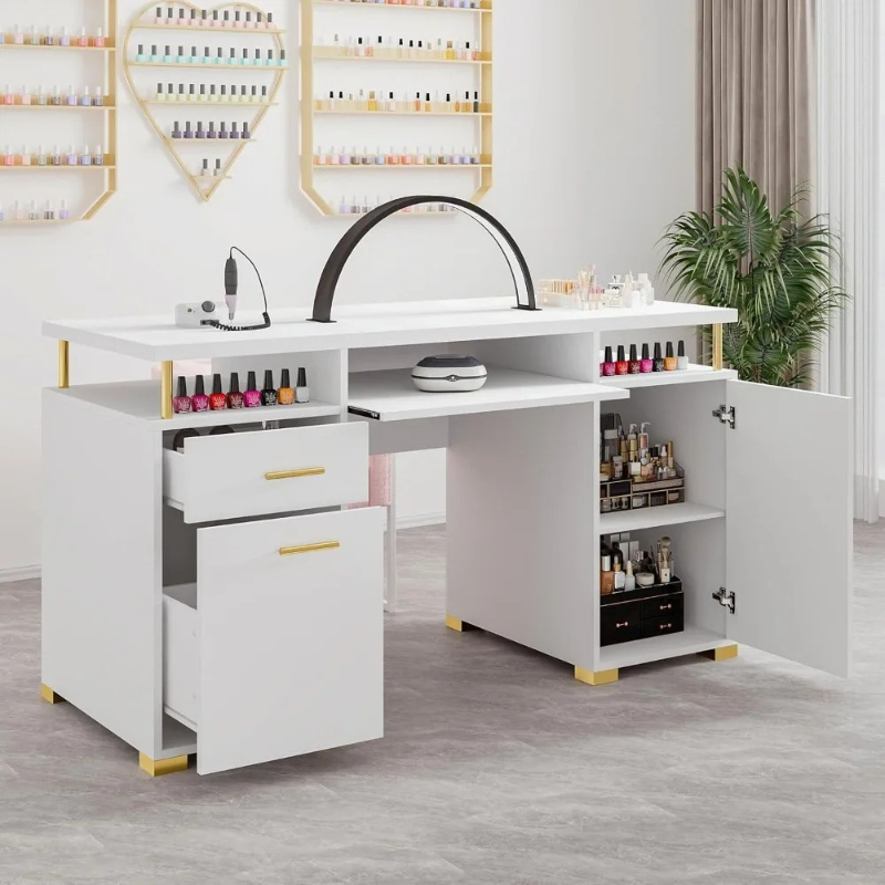 White and Gold Nail Desk for N - đánh giá và giá Office Tech Furniture