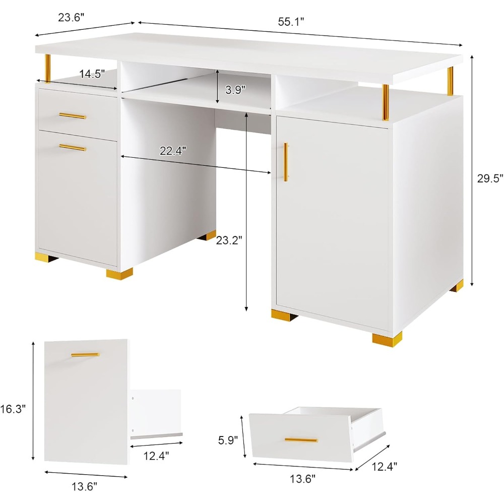 White and Gold Nail Desk for N - đánh giá và giá Office Tech Furniture