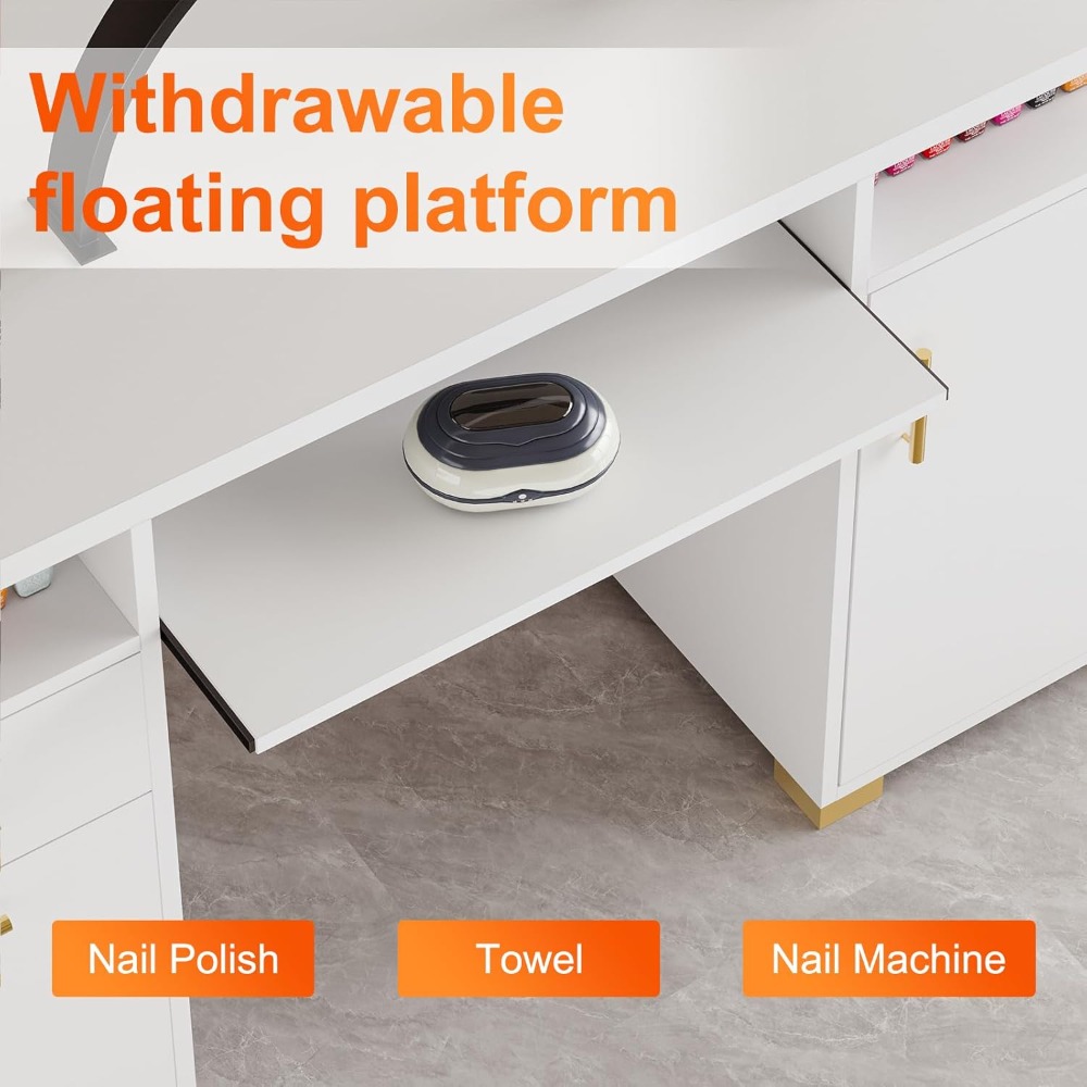 White and Gold Nail Desk for N - đánh giá và giá Office Tech Furniture