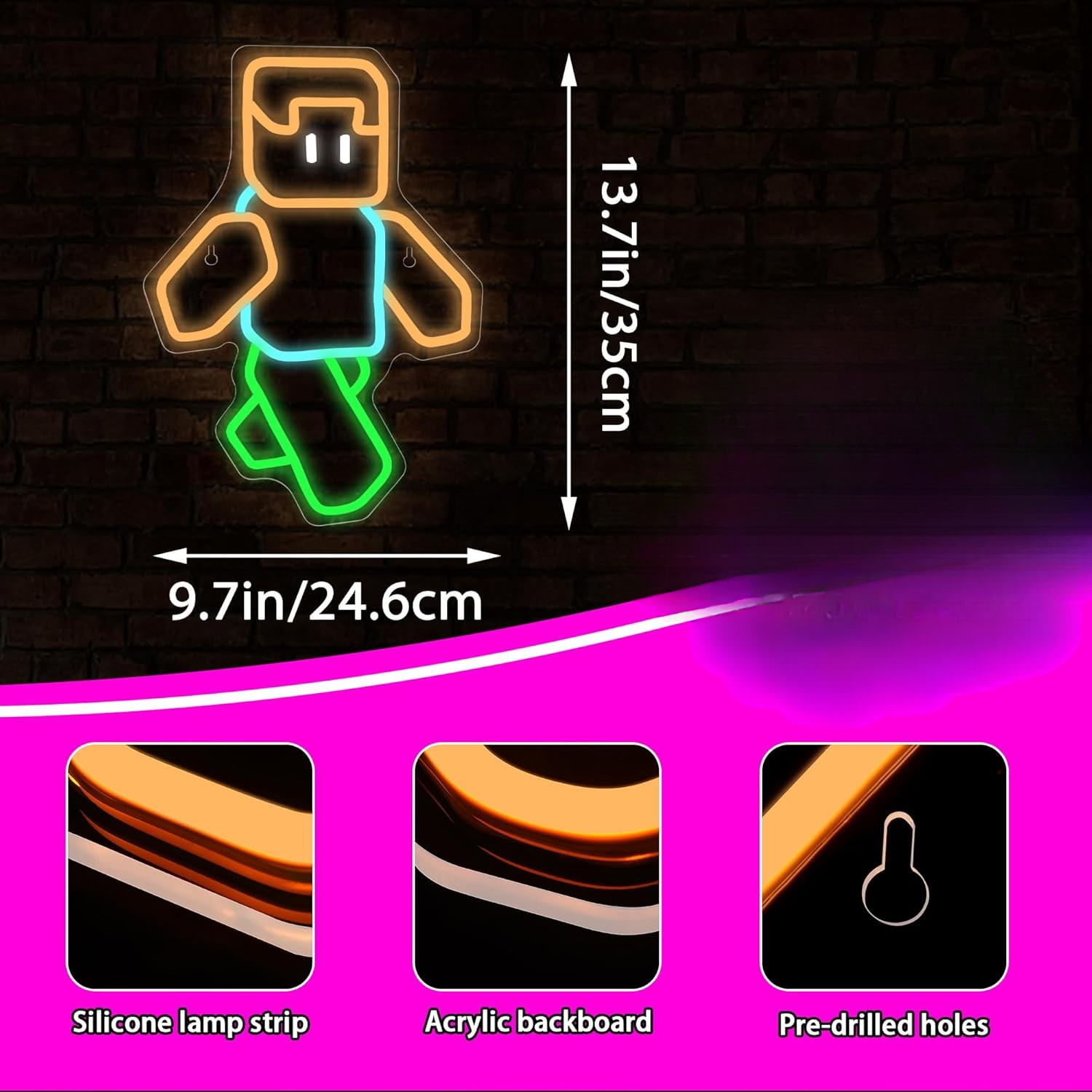 Pixel Art Character Neon Sign  - đánh giá và giá Tech Office Wall Decor